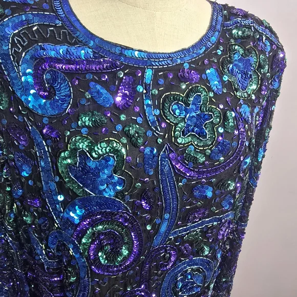 Vintage laurence kazar long sleeve sequin top plus size 1x - Picture 2 of 5
